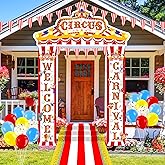 ShinyRelief 25 Pcs Carnival Circus Party Decorations Circus Tent Decorations Welcome Carnival Entryway Door Party Decor Awning Hanging Banner Pennant Flag Aisle Runner Balloon Set Birthday Supplies
