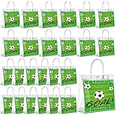 Abbylike 24 Pcs Soccer Gift Goodie Bags with Handles 8x8x3.15 Inch PVC Clear Soccer Theme Party Favor Treat Bags Bulk for Sports Party Competition Team Birthday Gifts