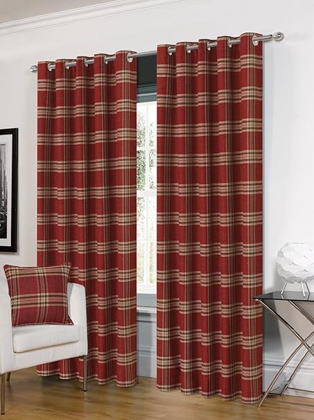 90 X 90 Wine Tartan Check Stripe Plaid Woven Ringtop Curtains