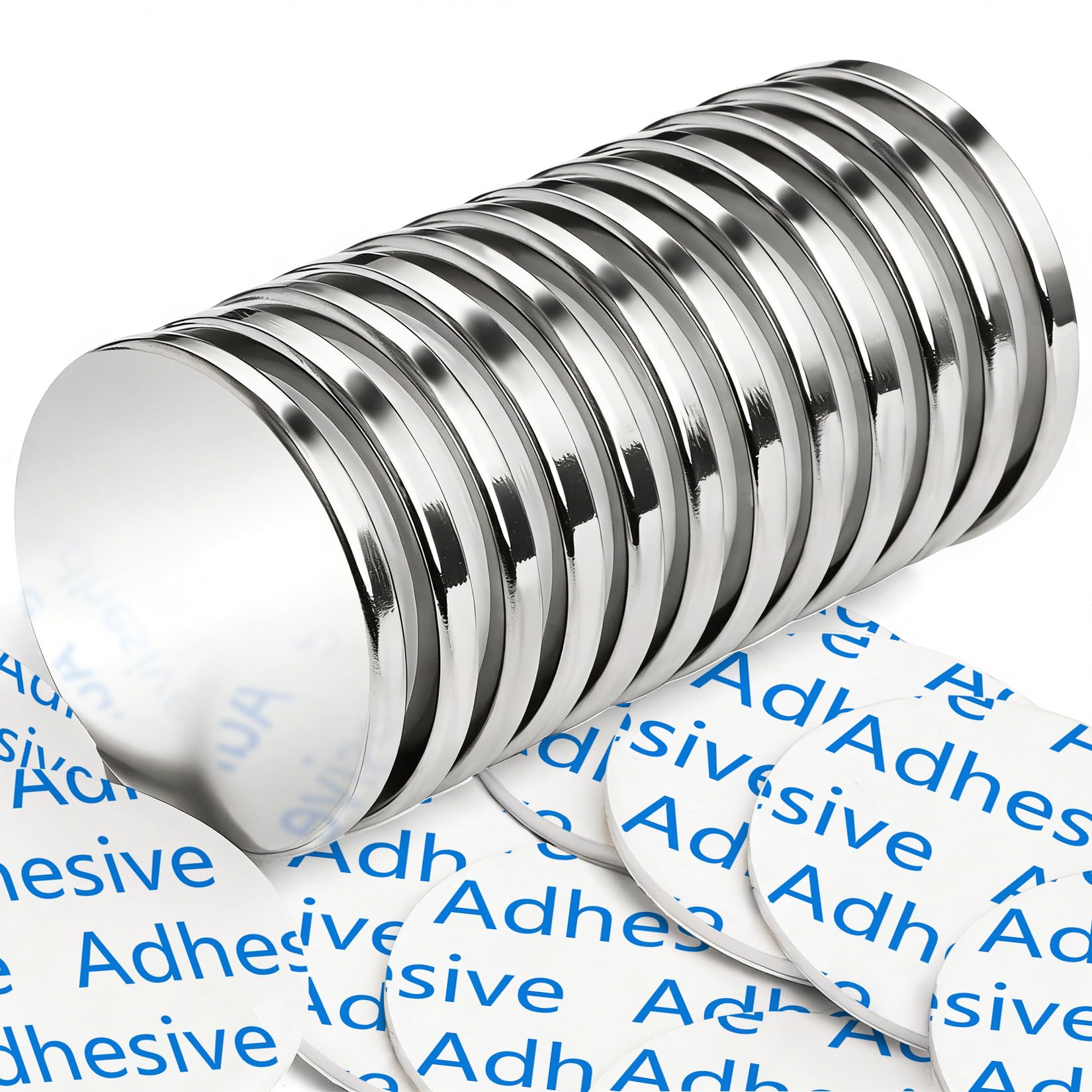 FINDMAG 10 Pack Strong Magnets, 30 x 3 mm 8 KG Pull Strong Neodymium Disc Magnets Fridge Whiteboard Magnet with Double-Sided Adhesive, Permanent Rare Earth Magnet for Whiteboard, Craft,DIY