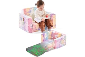 YOJOKER Kids Couch Fold Out Soft Toddler Chair, Comfy Fold Out Glow in The Dark Kids Sofa with Pocket Toddler Armchair with Non-Slip Bottoms for Boys Girls