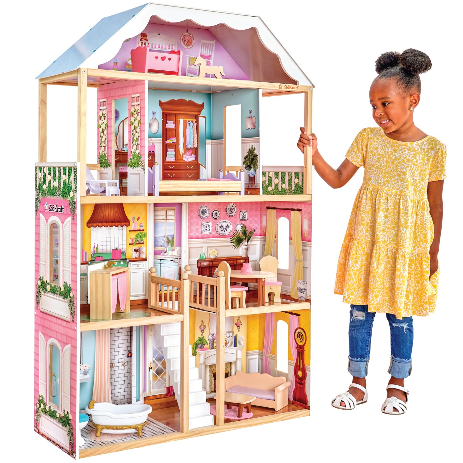 KidKraft Charlotte Classic Wooden Dollhouse with 14-Piece Accessory Set, for 12-Inch Dolls