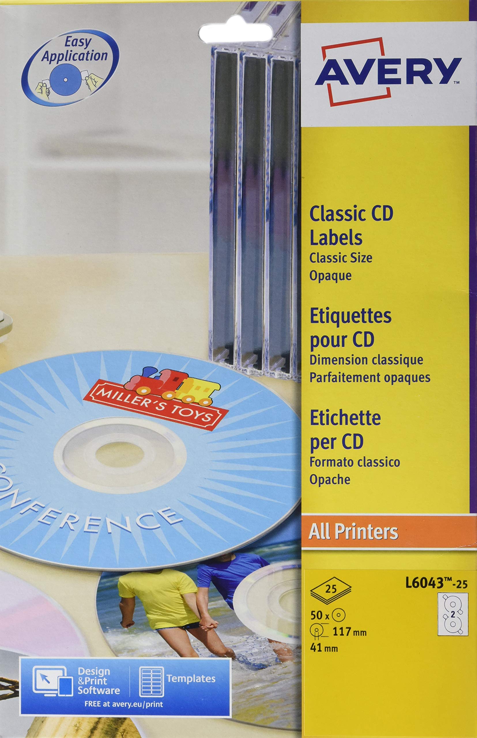 L6043-25 Avery Laser Matt White CD Labels Classic Size