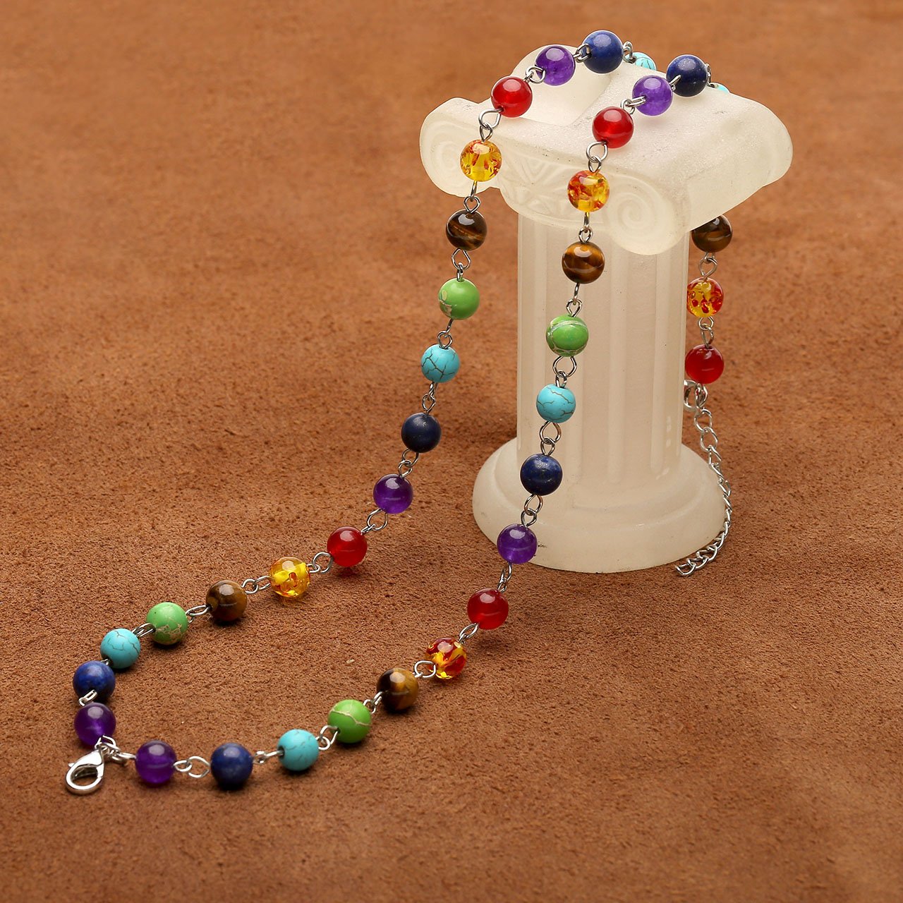 JOVIVI Engelrufer Anhänger Set,Verkündigung Engel Käfig Locket Anhänger 7x Ø 16mm Steinkugeln mit 7 Chakra Halskette