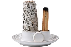 GRAMSTORMAX 4 in 1 Incense Holder, Ceramic Incense Stick and Palo Santo Holder,Sage Holder for Burning- 5.5" Ceramic Ash Catcher Tray for Meditation and Yoga Room (White)