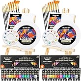 Shuttle Art 58 Pack Painting Kit for Adults and Couples, Sip and Paint Kit for Date Night and Crafts, with 2 Pack of 15 Colors Paint, 2 Wooden Easels, Canvas, Brushes & Palettes
