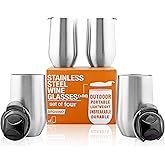 BROVINO Stainless Steel Wine Glasses with Lid - Set of 4-17 oz Double Wall Insulated Outdoor Wine Tumblers - 100% Unbreakable & Stemless Glass - Wine Tumbler Set for Outdoor : Wine, Coffee & Camping