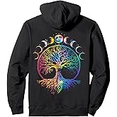 Boho Life Tree Phases of the Moon Vintage Bohemian Rainbow Pullover Hoodie