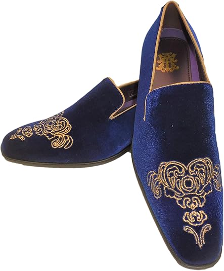 blue dress gold shoes