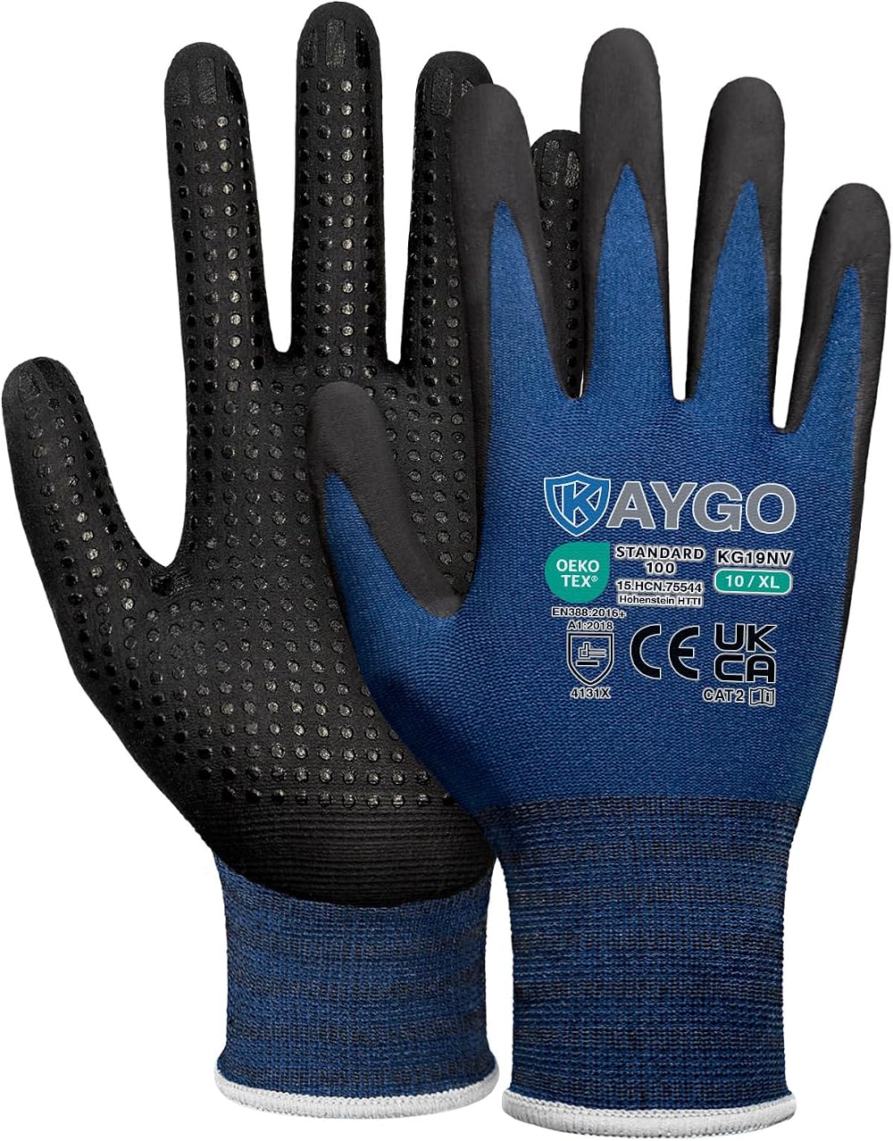 KAYGO KG19N Work Gloves MicroFoam Nitrile Grip Dots Navy XL