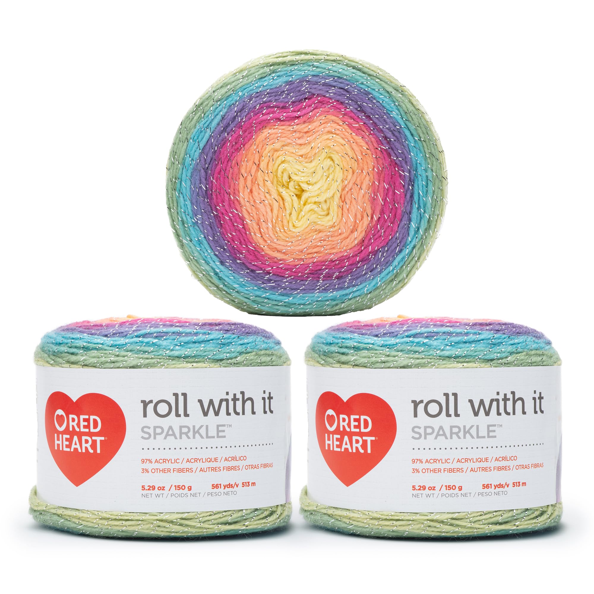 Red Heart Roll with It Sparkle Moon Dust Yarn - 5.3oz/150g - Blend - 4 Medium (Worsted) - 561 Yards - Knitting/Crochet, 3 Pack, Magic