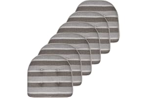 Sweet Home Collection Chair Cushion Memory Foam Pads Tufted Slip Non Skid Rubber Back U-Shaped 17" x 16" Seat Cover, 6 Pack, 