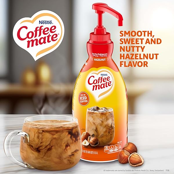 NESTLE COFFEE MATE COFFEE CREAMER, HAZELNUT, CONCENTRATED LIQUID PUMP BOTTLE, NON DAIRY, NO REFRIGERATION, 50.7 OZ