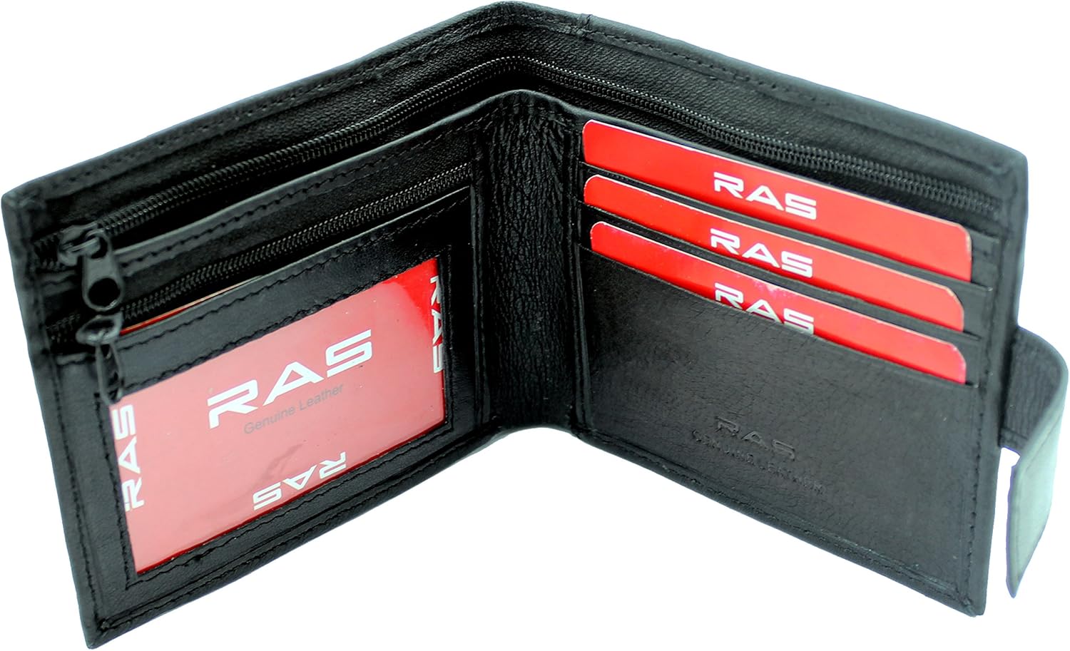 RAS Mens Genuine Leather RFID Blocking Bifold Zip Coin Pocket Wallet 421 (Black), 12cm x 9.5cm - Image 5