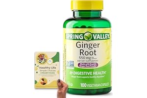 Neobit Spring Valley Organic Ginger Root, 550mg, Digestive Health Vegetarian Capsules, Lactose and Gluten-Free, 100 Count - Bundle with 'Healthy Life, Simple Choices: Guide' (2 Items)