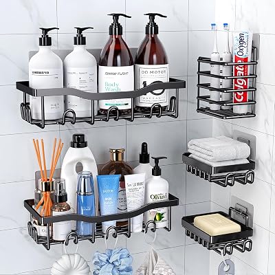 Deyhoc PKBD Rustproof Stainless Steel Shower Caddy 5 Pack Black