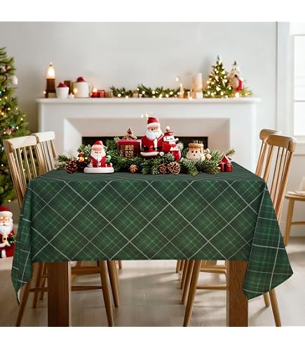 Alsoo Checkered Tablecloth Rectangle - Cotton Linen Gingham With Tassels, Wrinkle-Free, Green & Black, 55x120"