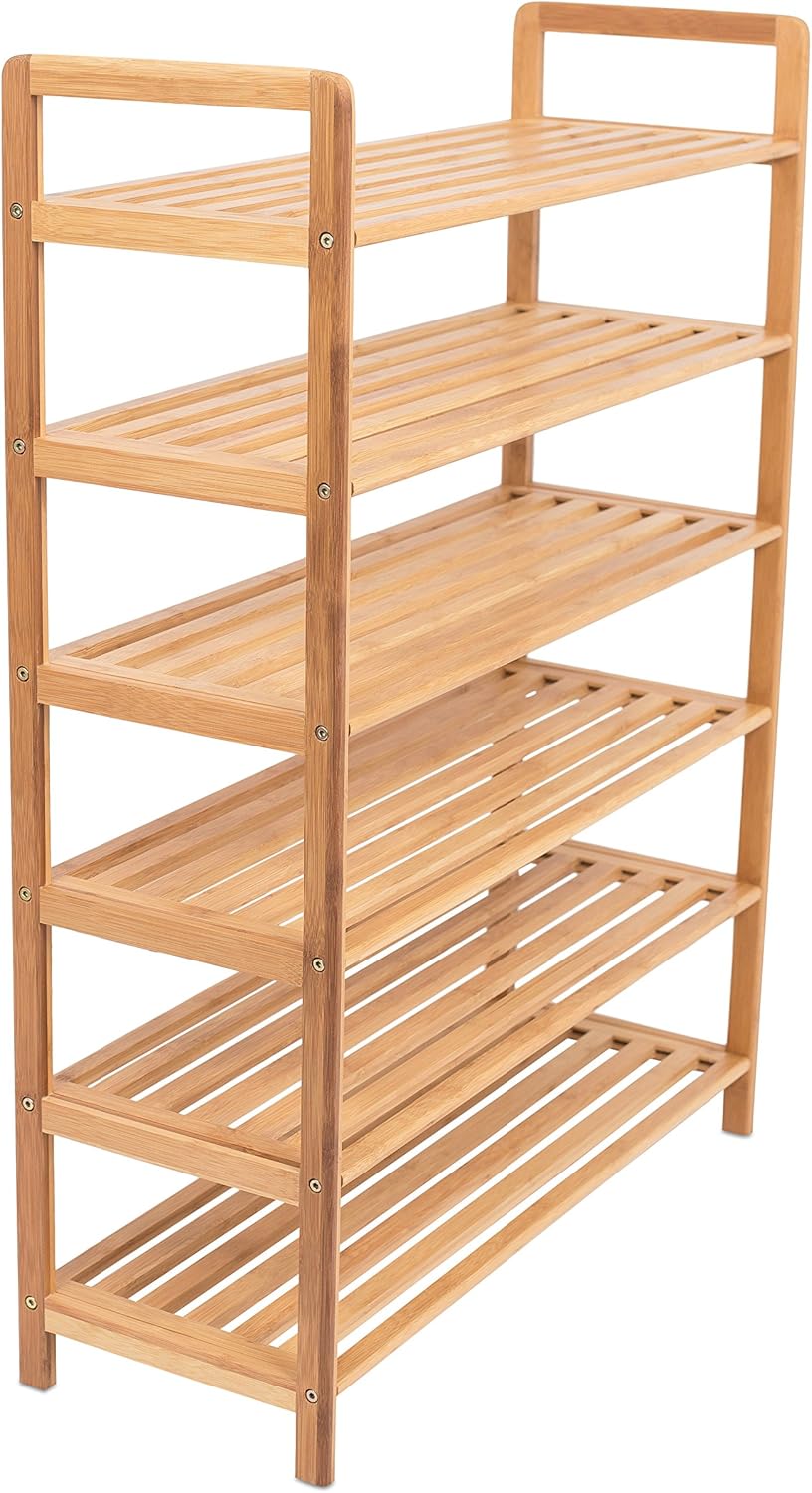 6 tier bamboo shoe rack on Amazon Com Birdrock Home Free Standing Bamboo Shoe Rack 6 Tier Wood Closets And Entryway Organizer Fits 18 Pairs Of Shoes Home Improvement