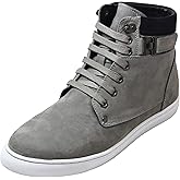 CALTO Men's Invisible Height Increasing Elevator Shoes - Grey Nubuck Leather Lace-up Fashion Sneakers - 2.6 Inches Taller - T53120 - Size 12 D(M) US