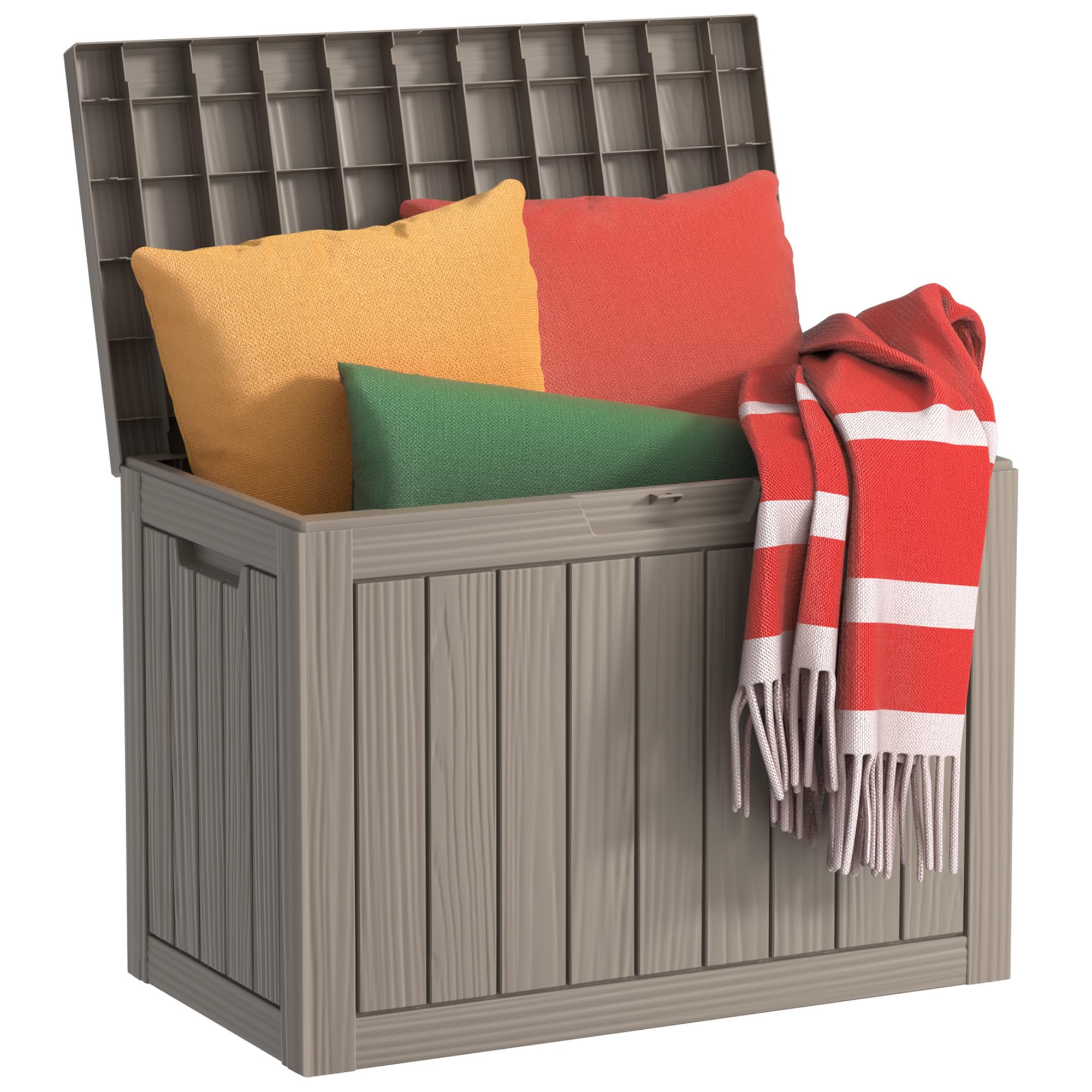 DRATO 45 Gallon Deck Box, Outdoor Storage Box for Patio Furniture, Patio Cushions, Gardening Tools, Pool Supplies 480lbs Weight Capacity,Waterproof Resin Storage Boxes (Light Brown, 45Gal) Image