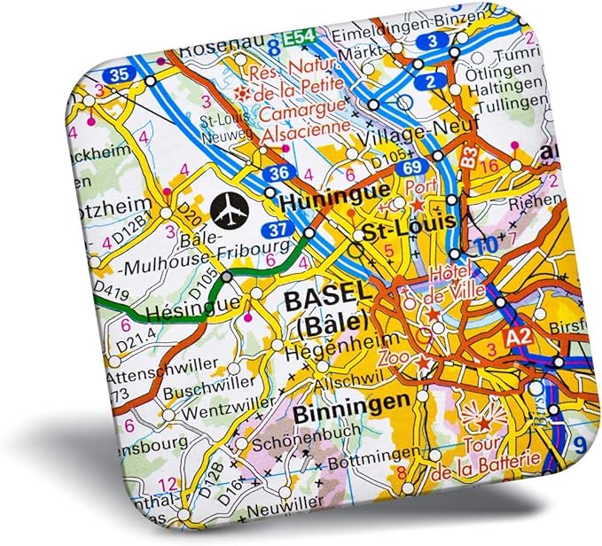 Imán para nevera, diseño de mapa de Basilea, Suiza, Suiza, Francia