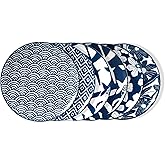 ONEMORE Ceramic Salad Plates Set of 6, 8.5 inch Dinner Plates- Microwave, Oven & Dishwasher Safe Porcelain Small Pasta Plates - Artistic Japanese Style, Scratch Resistant, Sturdy - Vintage Blue