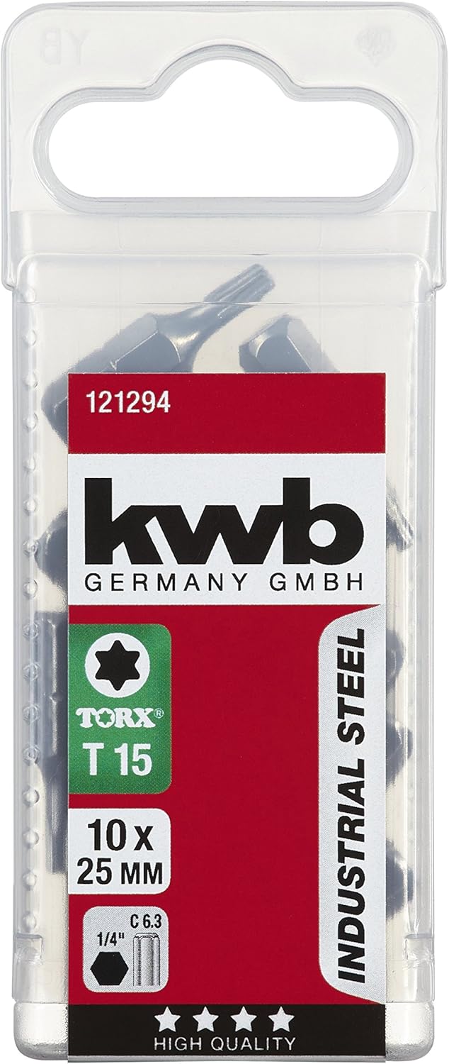 kwb Universal Bit-Box 10-piece Torx 15 Industrial Steel Bit Set, 25 mm Bits, 1/4'' Hex Shank, Pack of 10, T15 - Image 5