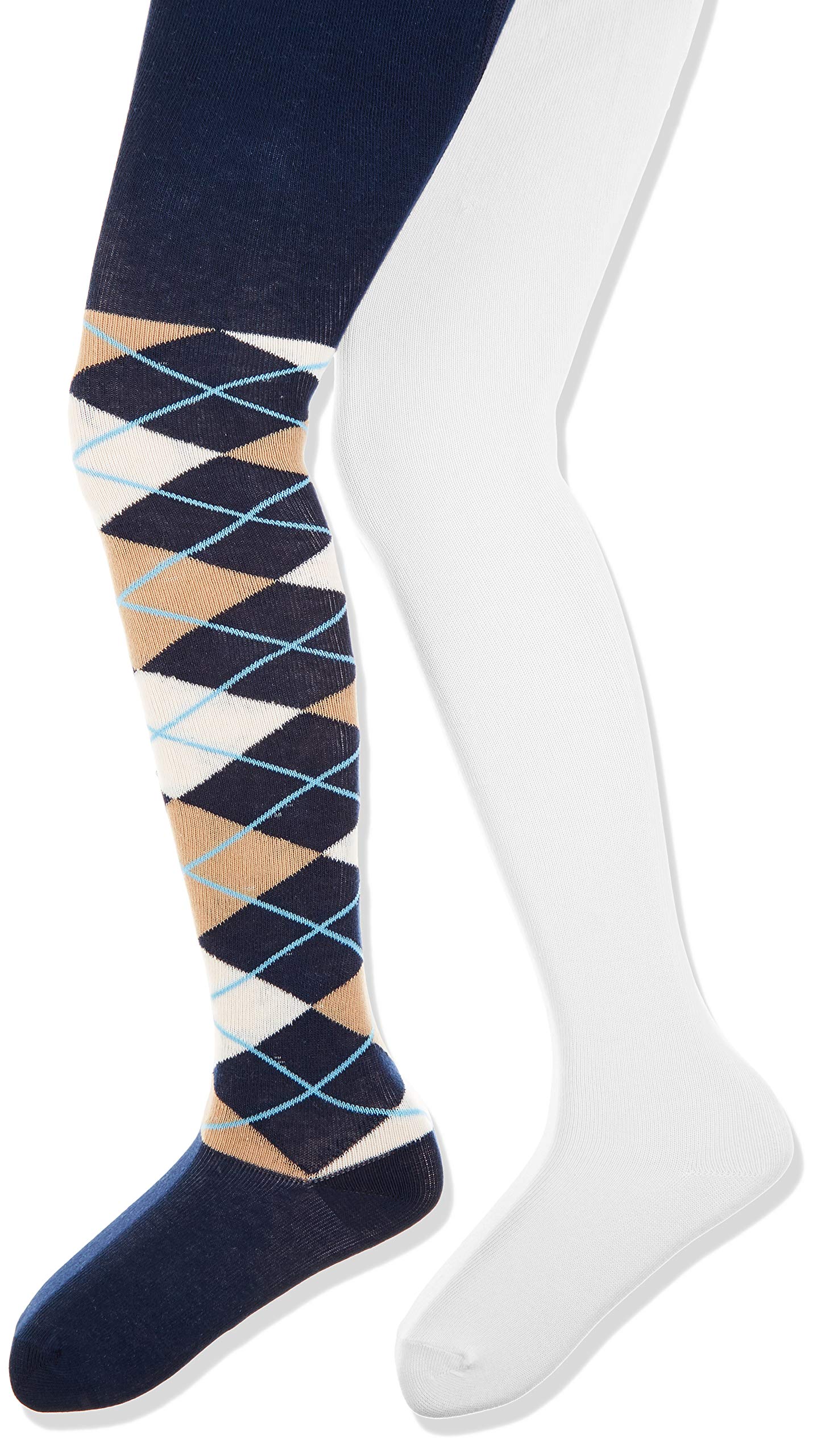 Playshoes Unisex Baby Tights, checked, pack of 2 498963, 900 - White/Navy, 86-92