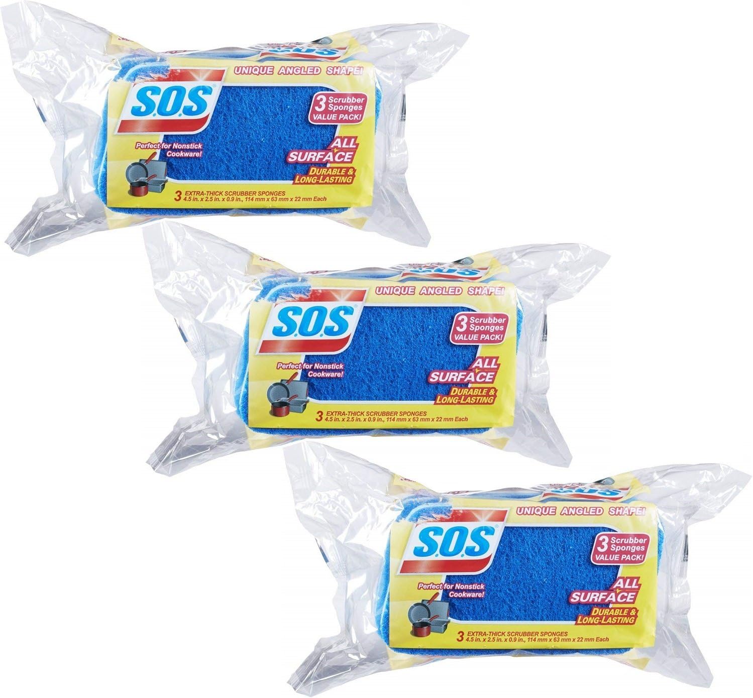 S.O.SAll Surface Scrubber Sponge, 9 Sponges (3 Count, Pack of 3)