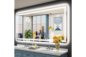 AWANDEE 72x40 LED Bathroom Mirror with Lights, Backlit + Front Lit, Anti-Fog Lighted Vanity Mirror for Bathroom Wall with 3 Colors, Stepless Dimmable, Memory, Shatter-Proof, Tempered Glass, ETL Listed