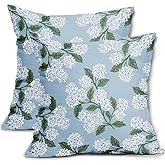 Light Blue Green White Hydrangea Pillow Covers 18x18 Set of 2 Floral Leaves Print Decorative Throw Pillowcases Outdoor Rustic Flower Farmhouse Spring Cushion Cases Decor for Home Couch Sofa Bed