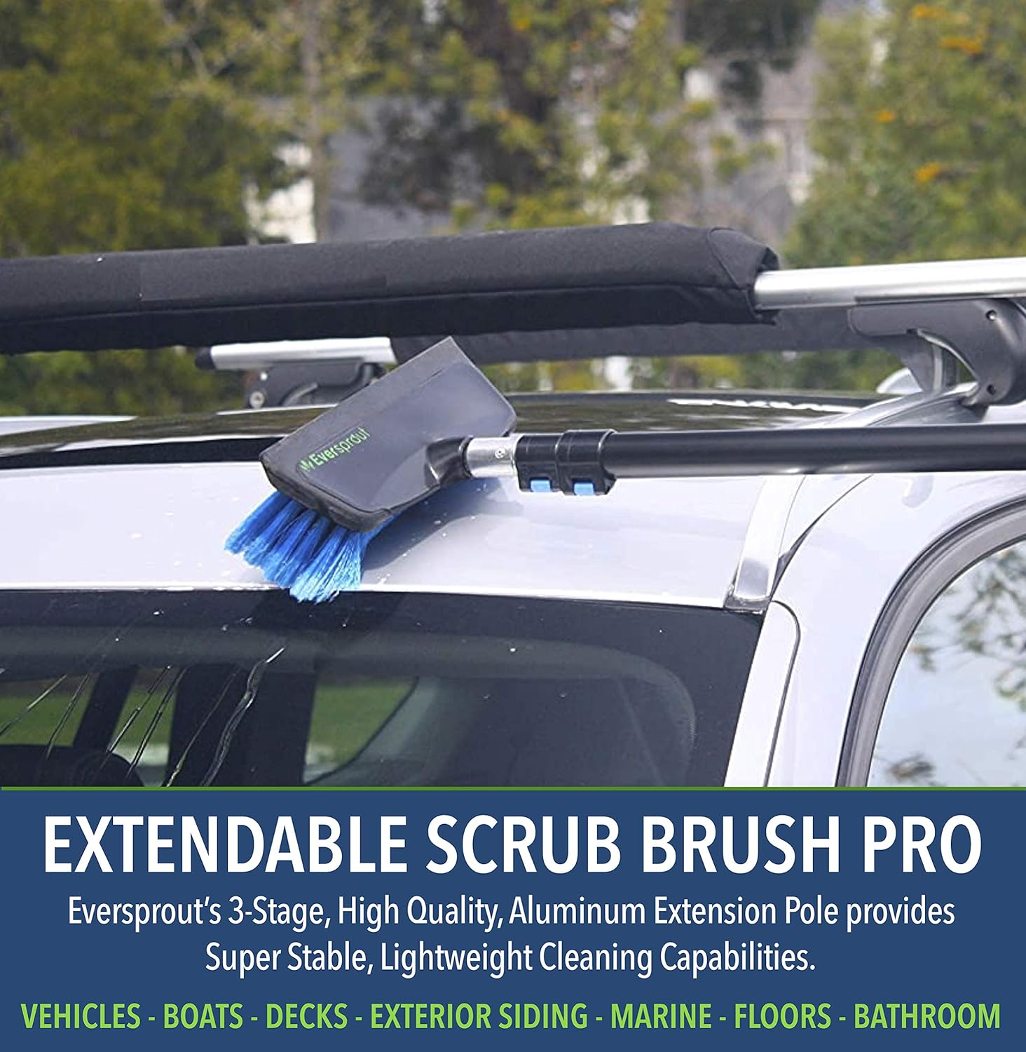 EVERSPROUT 1.5-to-3.5 Foot Scrub Brush (8-10 Ft. Standing Reach) | Built-in Rubber Bumper | Lightweight Extension Pole Handle | Soft Bristles wash Car, RV, Boat, Solar Panel, Deck | No Scratch Brush: Automotive
