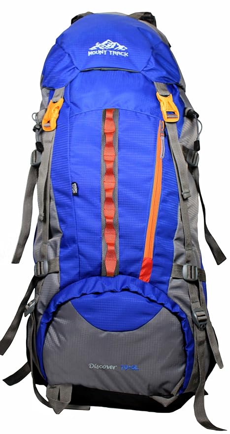 MOUNT TRACK Nylon 75L Neon Blue Rucksack with Rain Cover for Men and Women