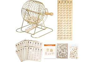 Extguds Wooden Bingo Game Set for Adults – Deluxe Bingo Kit with 7in Metal Cage & Wood Handle, 75 Engraved Balls, 15 Bingo Ca