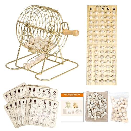 Extguds Wooden Bingo Game Set – Deluxe Bingo Kit with 7in Cage & Wooden ...