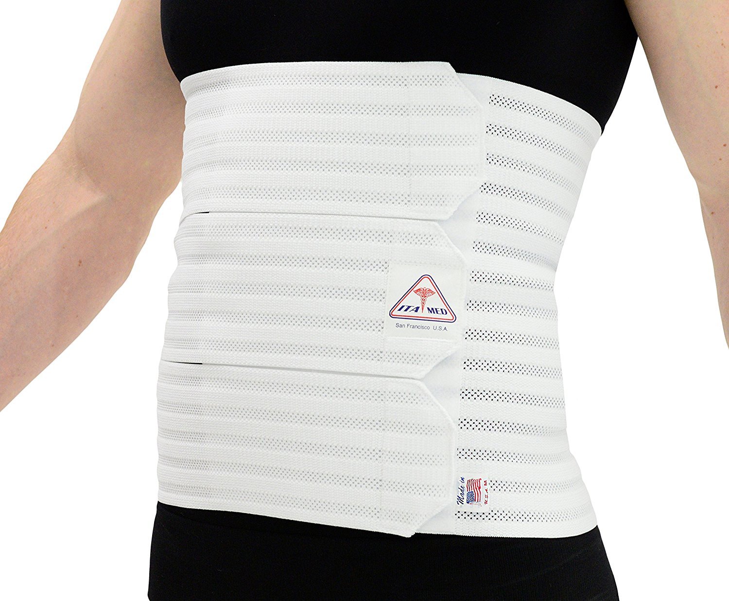 ITA-MED Menโs Breathable Elastic Postsurgical Recovery Binder, Abdominal and Back Support Wrap/Binder, Made in USA, 12โ Wide, Best Abdominal Binder for Menโs with Body-Shaping Effect, White, 2XL โ image 1