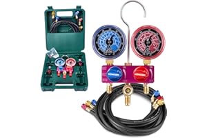 Hongsen HM2-SM-02-A Mini HVAC Manifold Gauge Set with 5FT Black Hoses, R410a Adapter, Metal Knob, Explosion-Proof Lens, and Repair Kit, for R410A, R32, R22, and R134a AC Charging Systems