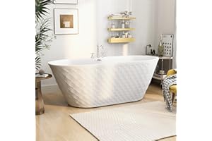 HIGREENA 67"Acrylic Free Standing Bathtub,Bath Tub for Bedroom Glossy White Soaking Tub,Oval Bathtub with Brushed Nickel Overflow and Drain