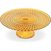 Amici Home Rochester Amber Glass Footed Cake Stand - Vintage Diamond Pattern Round Pedestal for Cakes, Pastries & Cupcakes, Decorative Dessert Display & Dining Table Centerpiece, 10.5” D x 3.75” H