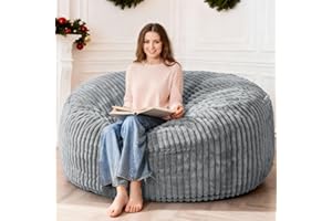 HABUTWAY 6FT Bean Bag Chair, 6' Large Bean Bag Chairs for Adults with Removable Stripe Plush Cover, Memory Foam Beanbag Chair for Living Room Bedroom Dorm，Grey