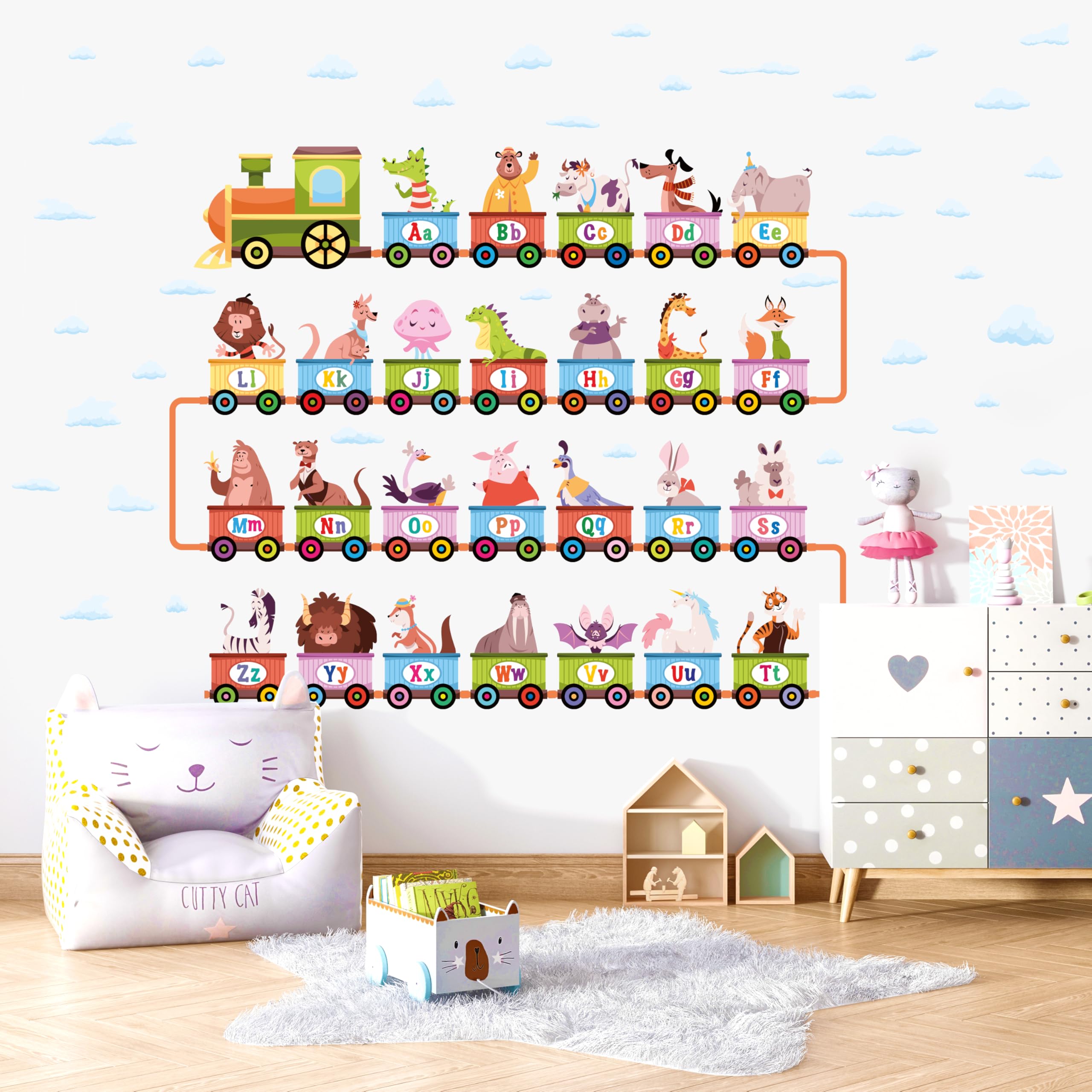 Photo 1 of Alphabet Train Wall Decals for Kids, Peel and Stick Removable Wall Stickers, Educational Alphabet Theme, Learning Colors and Letters, Nursery, Baby Room, Playroom, Classroom, Preschool Decoration