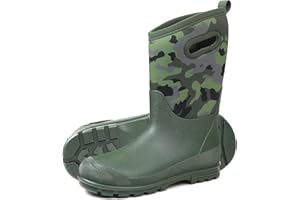 DKSUKO All Weather Kids Rubber Rain Boots for Boys and Girls，Waterproof Insulated Neoprene Mud Boots，Winter Snow Boots with Handles