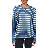 Nautica Womens Henley Pajama Top - Ultra-Soft & Lightweight Long Sleeve Lounge Shirt - Sweater Knit Sleepwear & Loungewear