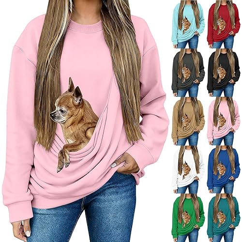 Hoodies For Women Uk Plus Size Pet Pouch Hoodie Funny Sweatshirts With Kangaroo Pocket Cute Pet Holder Sweatshirt Autumn Winter Long Sleeve Top Pullover Unisex Hoodies For Pets Animal Lover