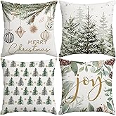 Artmag Merry Christmas Tree Pillow Covers Decorations, 18x18 Inch Set of 4 Xmas Balls Joy Cushion Case for Holiday Winter Coach Sofa Living Room Decor