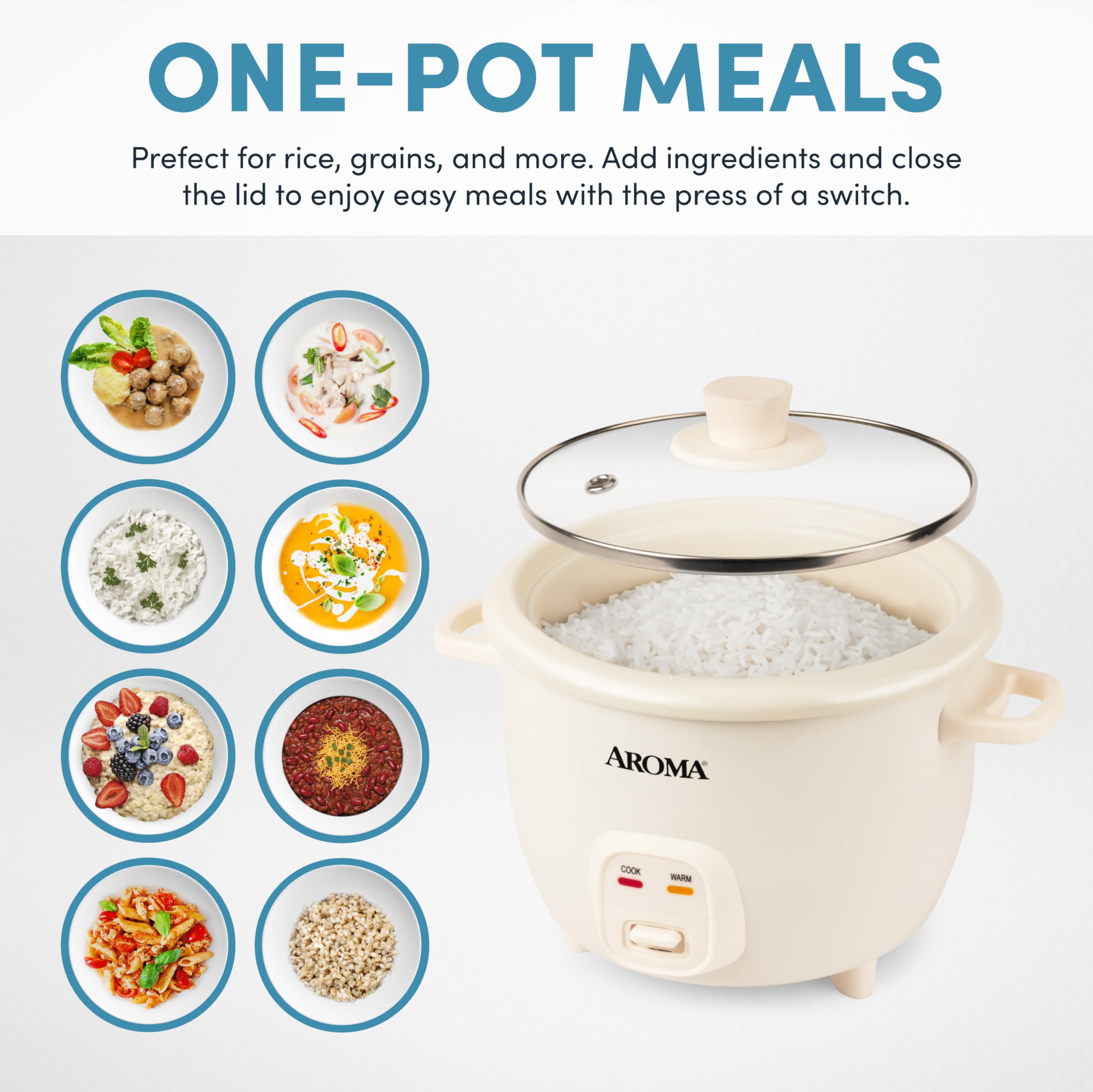 AROMA CoreCoat Pot-Style Rice Cooker with One-Touch Control and Non-Stick Ceramic Coating (6 Cups Cooked, 3 Cups Uncooked)
