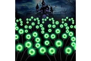 ASMAD Halloween Decorations Outdoor Solar Scary Eyeball Lights, 4Pack 32LEDs Green Eyeball Swaying Firefly Light, Waterproof Halloween Path Lights for Garden/Yard/Patio/Party Decor