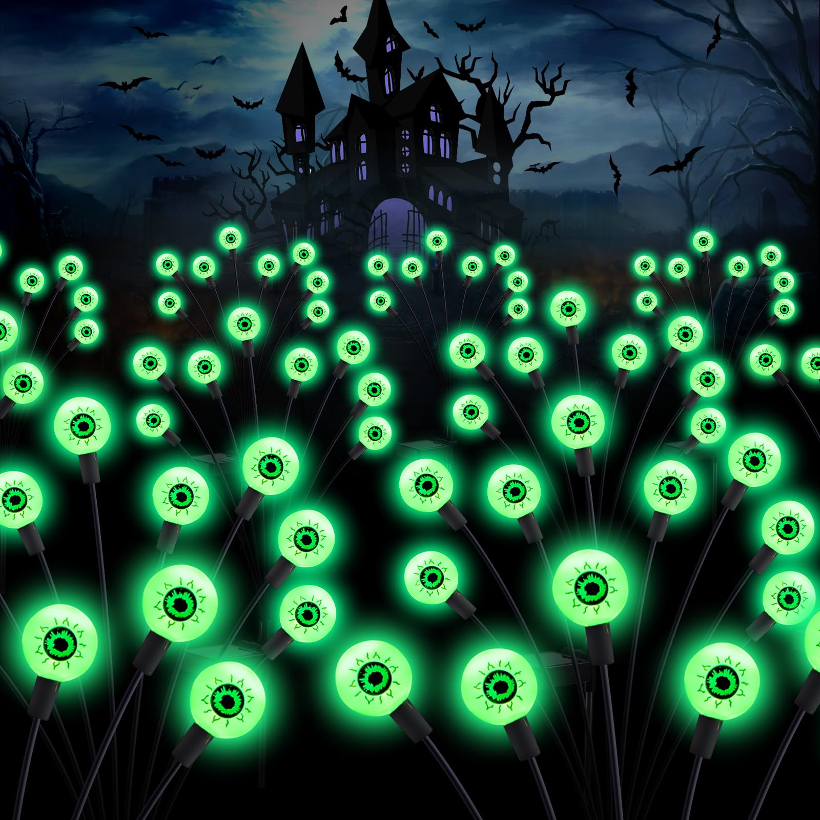 Photo 1 of ASMAD Halloween Decorations Outdoor Solar Scary Eyeball Lights, 4Pack 32LEDs Green Eyeball Swaying Firefly Light, Waterproof Halloween Path Lights for Garden/Yard/Patio/Party Decor