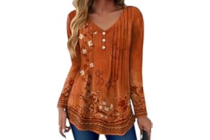 Zeagoo Womens Long Sleeve Tops V-Neck Loose Fit Shirts Pleated Print T-Shirts Dressy Casual 2025 Tunics