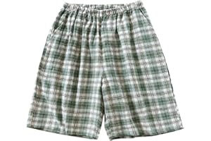 Men's Cotton Pajamas Shorts Plaid Printed Soft Pjs Short Cool Thin Comfy Casual Elastic Waist Sleep Short with Pocket